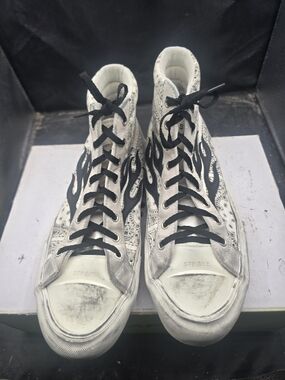 Straye White High-Top Sneakers with Black Flame Detail